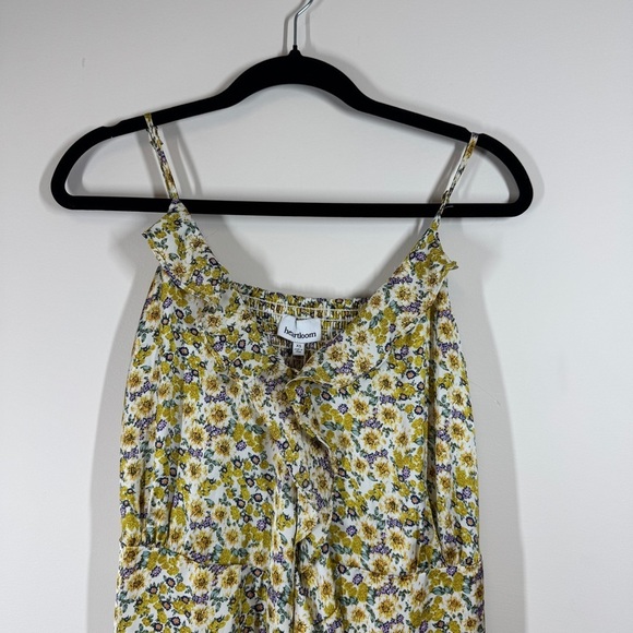 Heartloom Floral Yellow Midi Dress XS Smocked Back Ruffle Hem Adjustable Straps - Picture 3 of 13